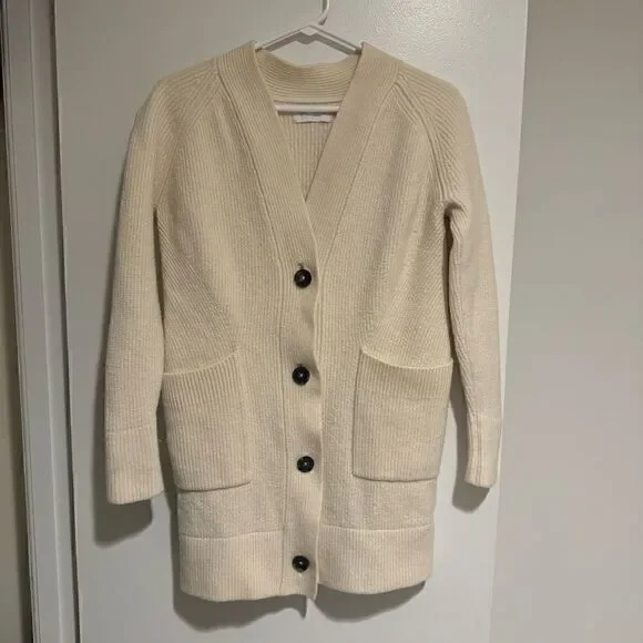 Everlane Cream Button Up Cardigan 100% Wool Sweater Size XS Womens - Picture 1 of 8